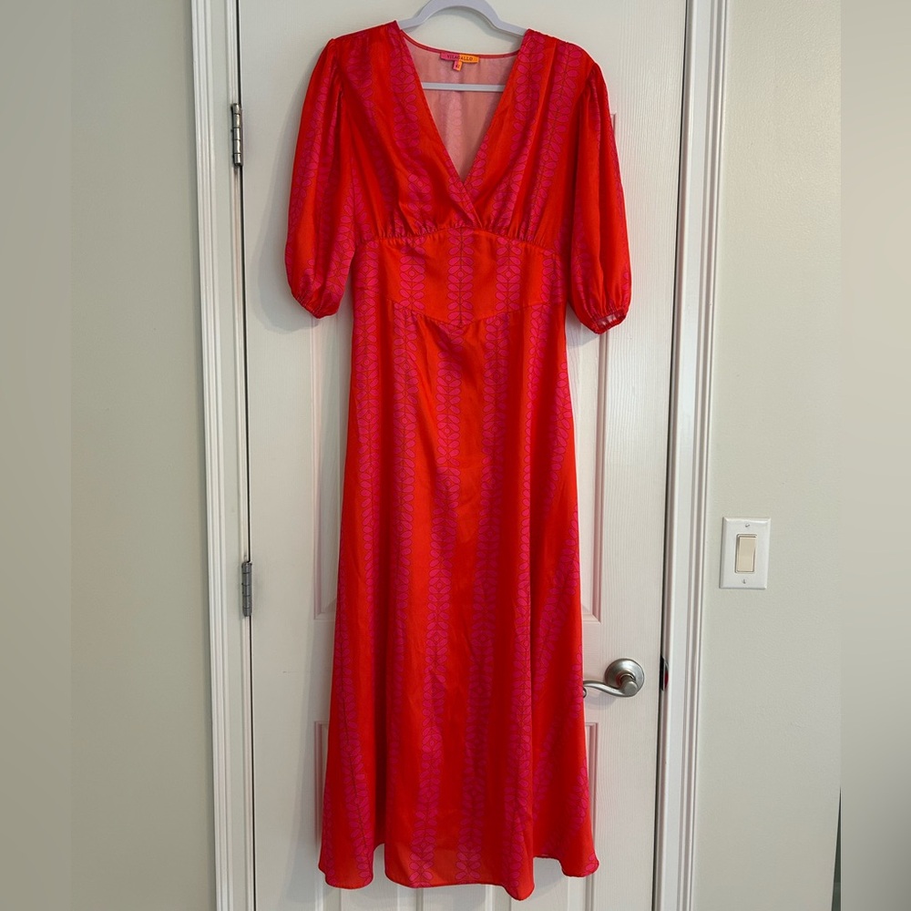 Vilagallo Vibrant Hot Pink & Orange Maxi Dress with Tie Back